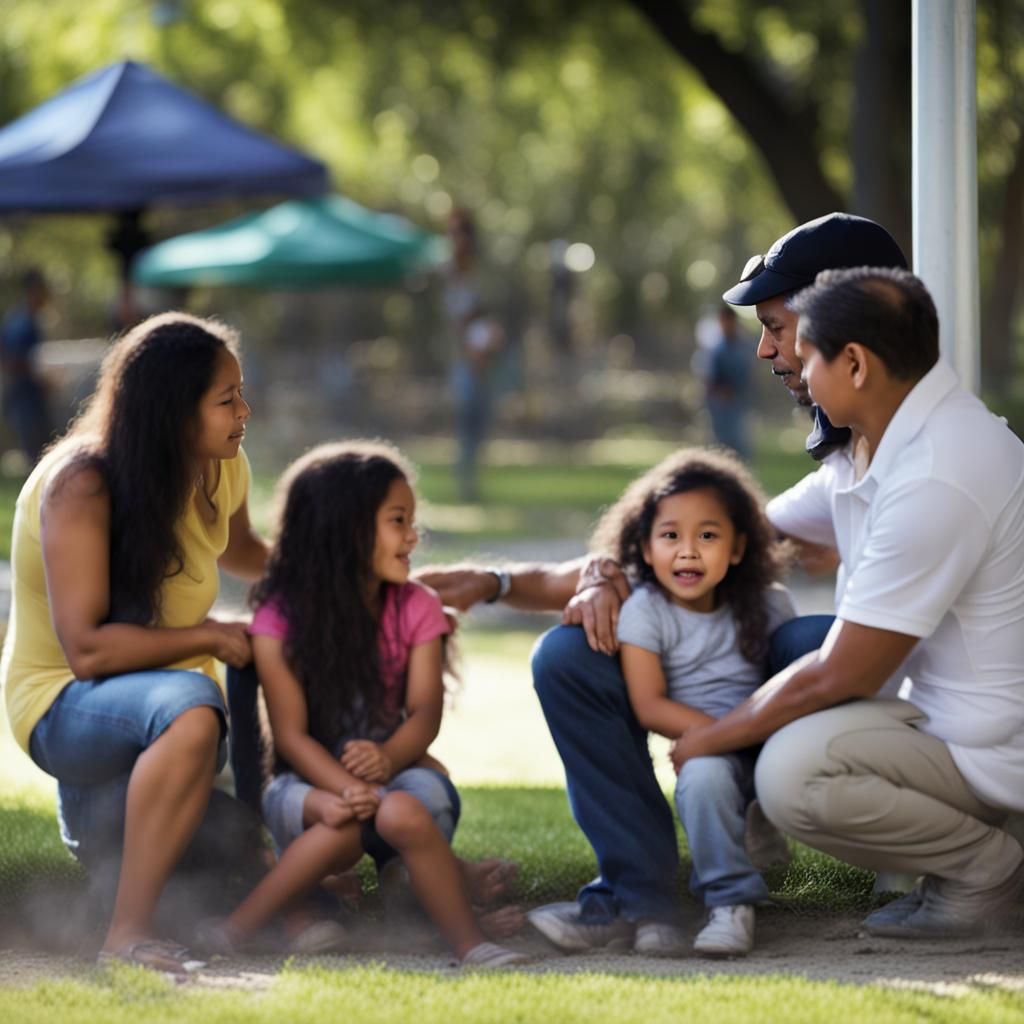 Latino Family Joyfully Playing in Community Park