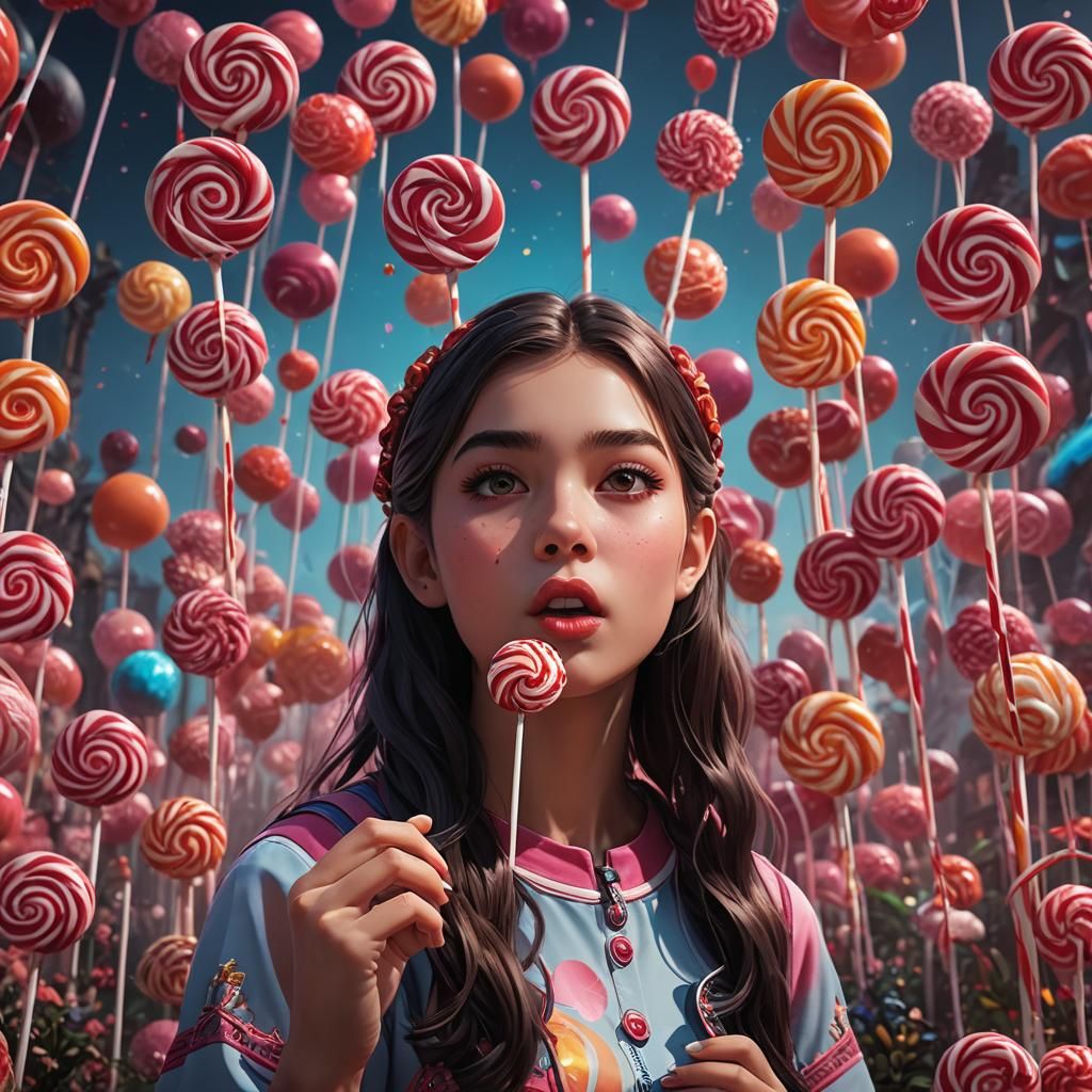 Cute Girl with Lollipop: Detailed Matte Painting