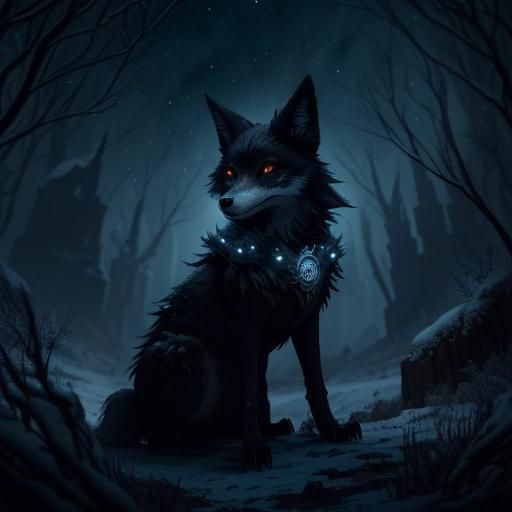 Undead Fox in Frozen Winter, Watercolor Style