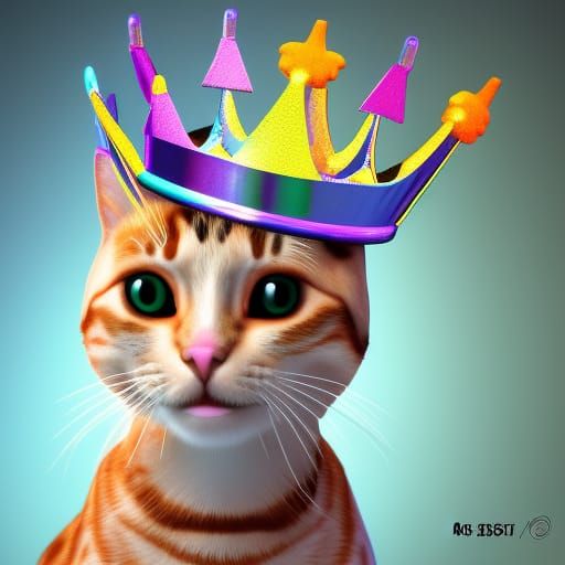 Cat Wearing Crown: 3D Digital Art