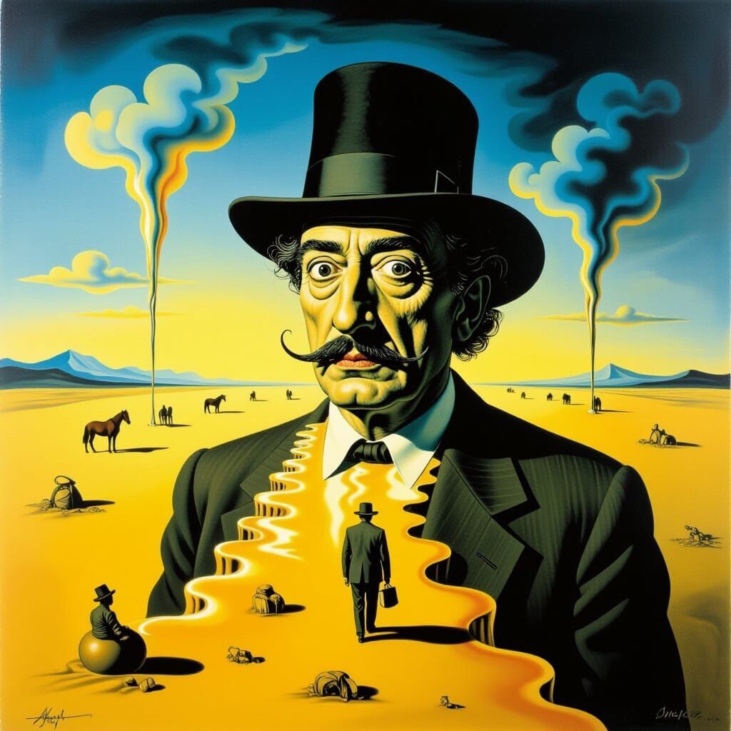 Surreal Hobo's Joyful Day as Melting Oil Painting