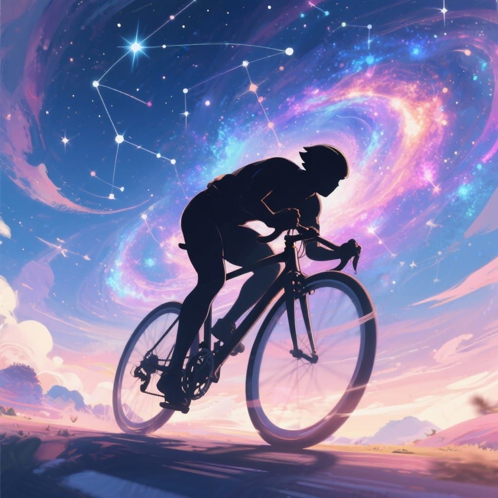 3D Cyclist in Fantastical Landscape Anime Poster
