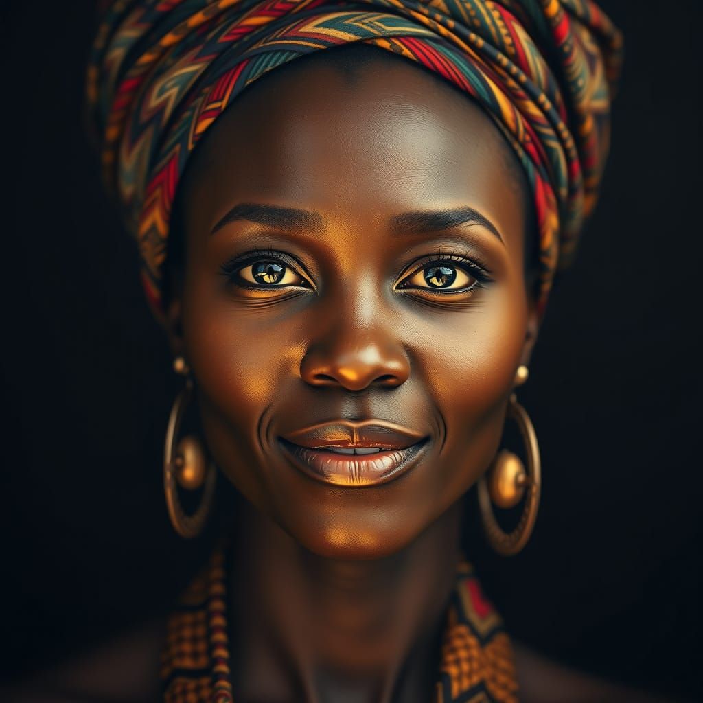 Regal African Woman Radiates Love and Hope in Golden Light