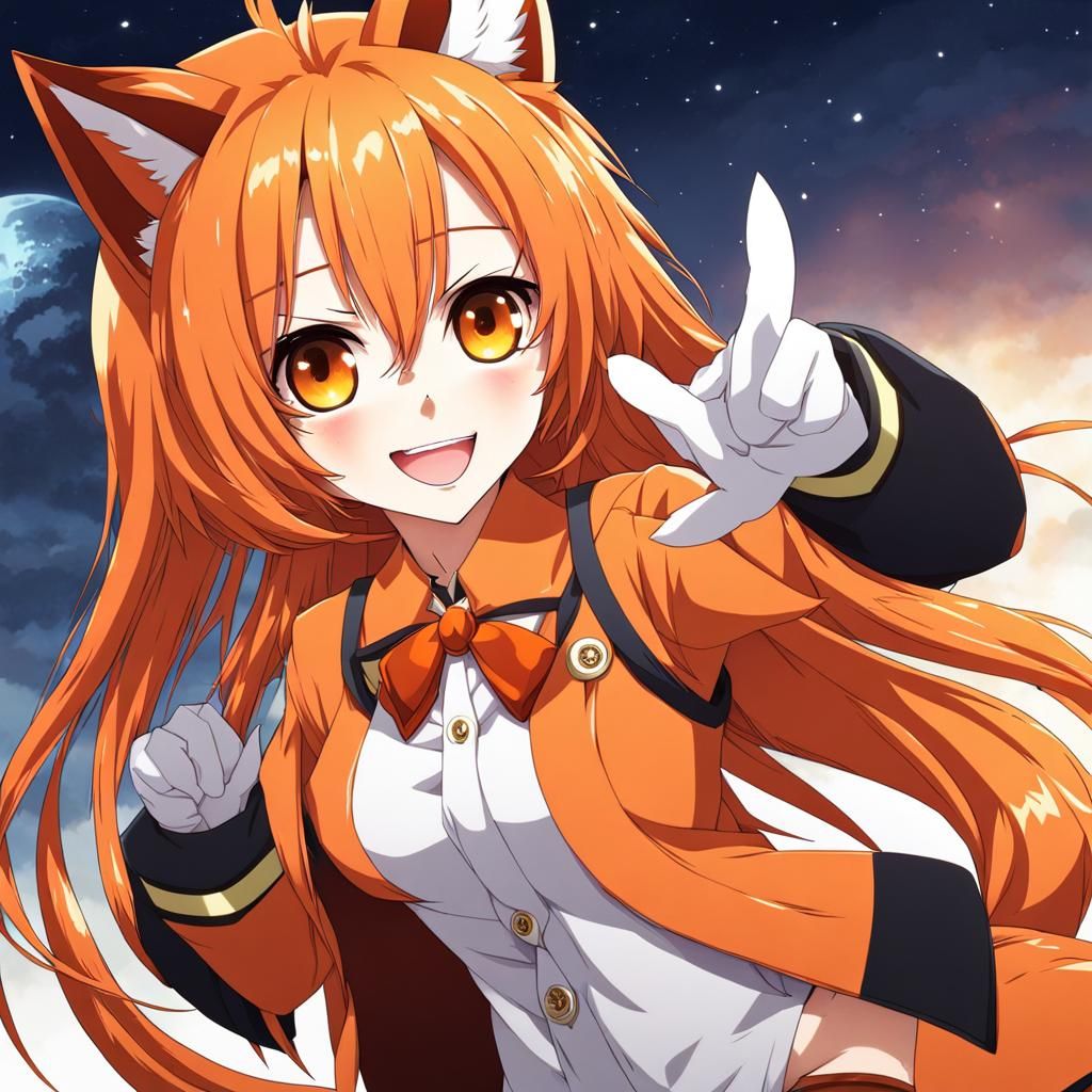 Smiling Orange-Haired Fox Girl in Anime Style