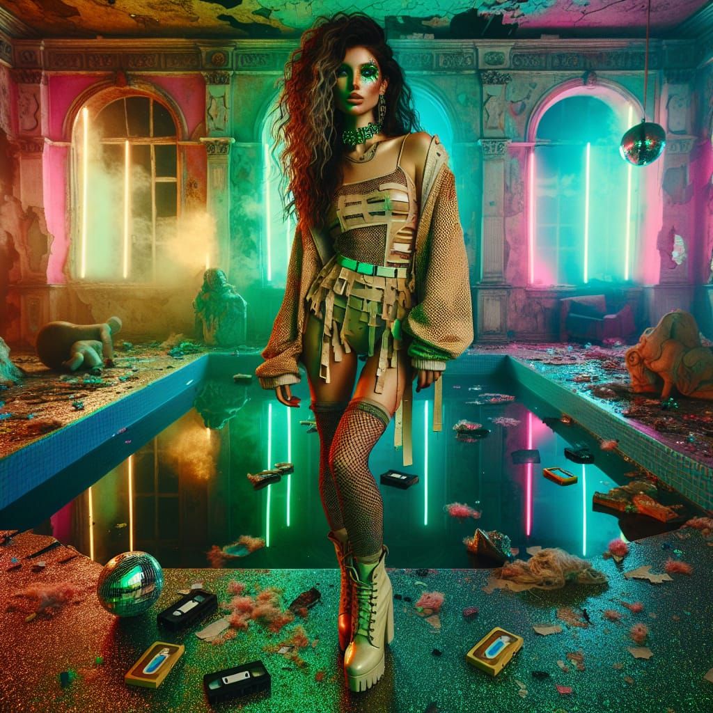 Neon Pop Artist in Abandoned Mansion