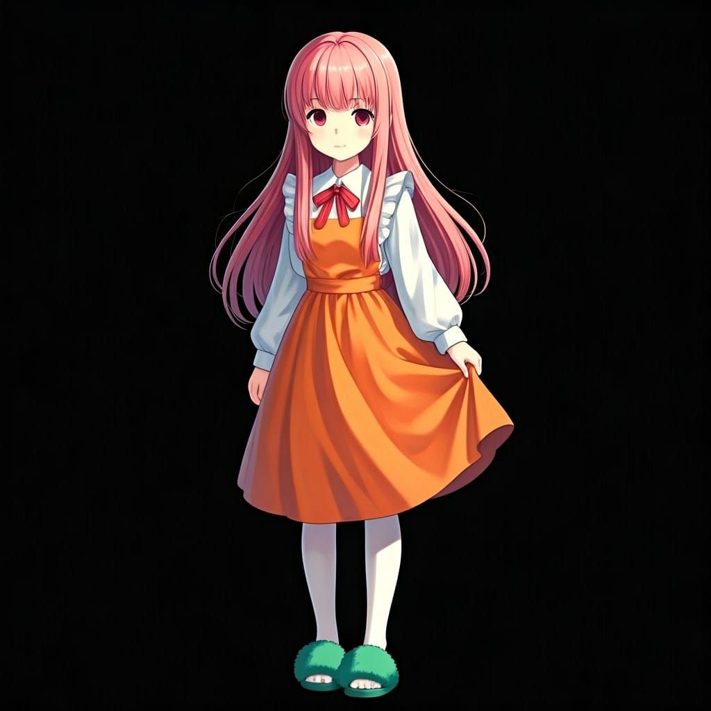 Anime Girl in Orange Dress, Ghibli Style