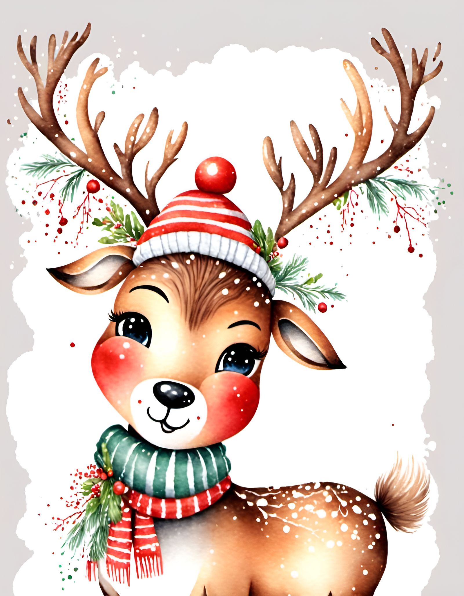 Watercolor Reindeer Clipart for Christmas Crafts
