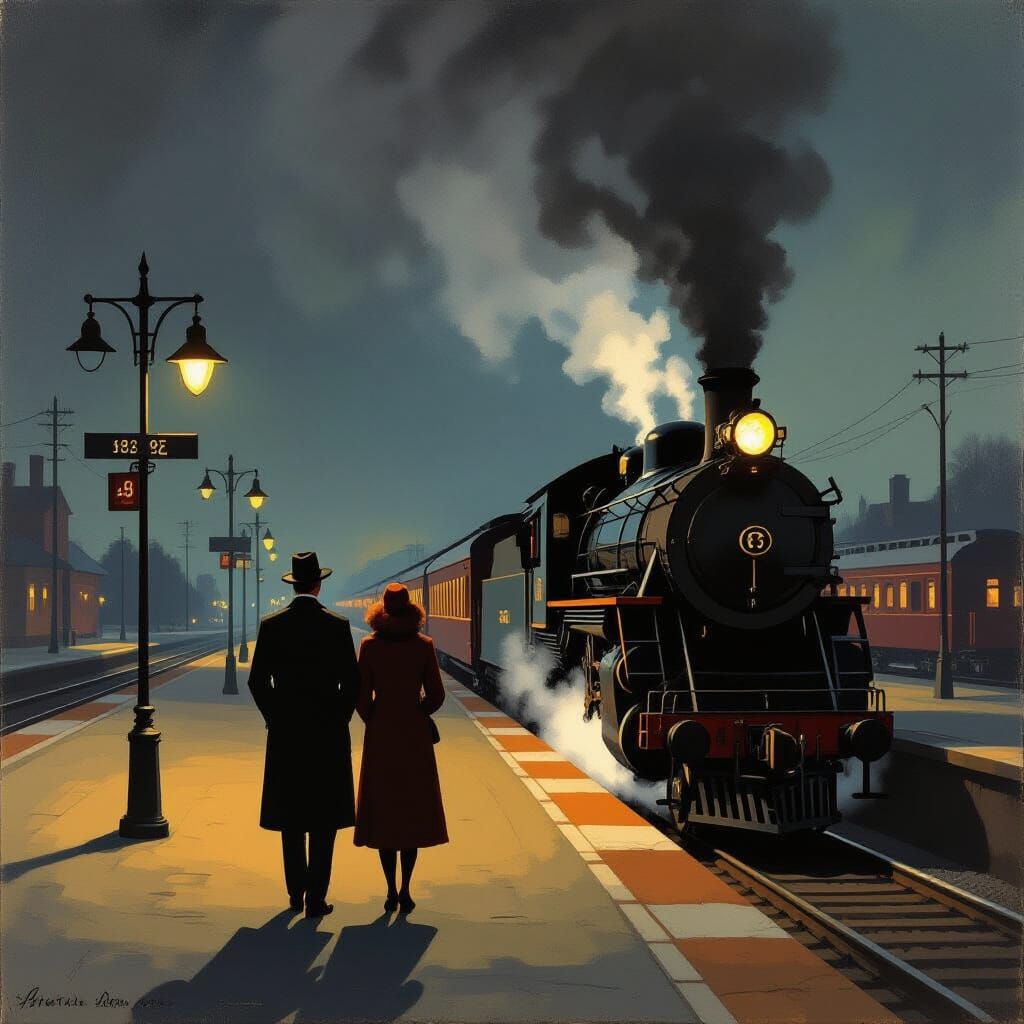 Railway Scene in Style of Edward Hopper