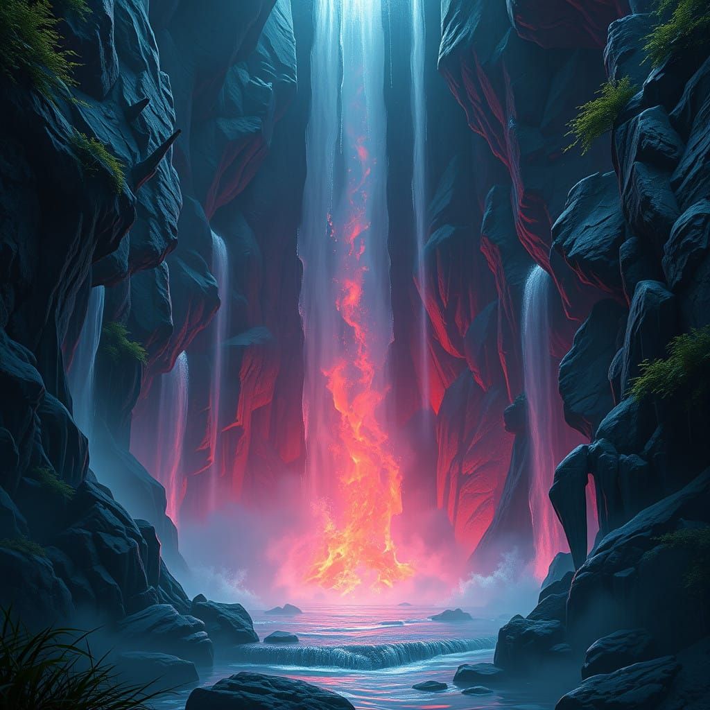 Ethereal Waterfall in Gothic Splendor