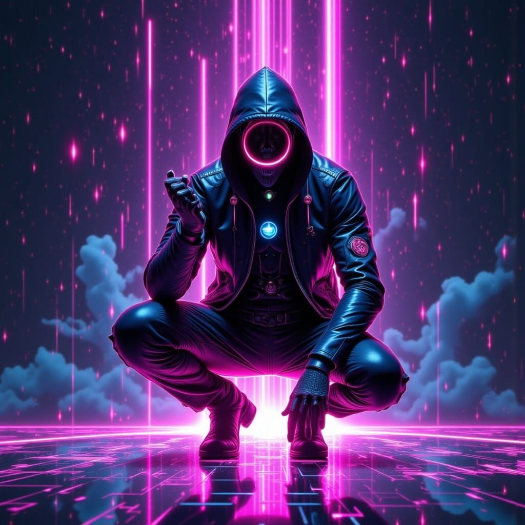 Tron-Inspired Sci-Fi Hero in Tarot Style