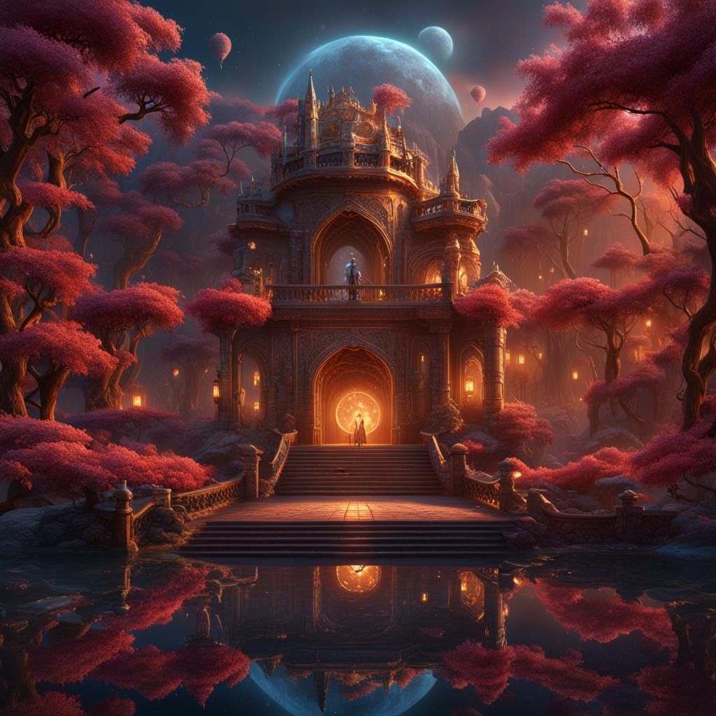 Fantastical Love in Deep Color, Detailed Matte Painting