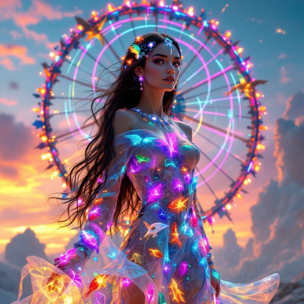 Ethereal Dreamgirl amidst Celestial Windmill