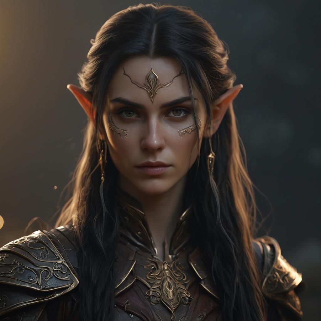 Mystic Elf Warrior-Sorcerer Fantasy Portrait in Moonlight