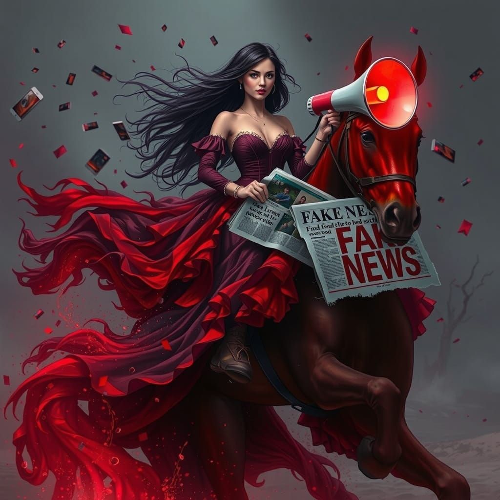 Apocalyptic Goddess Rides Crimson Horse Through Post-Apocaly...