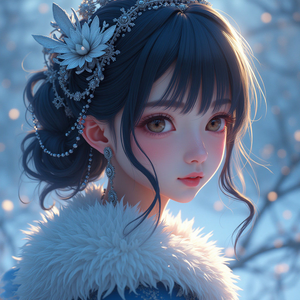 Icy Anime Queen Portrait in 8k Resolution