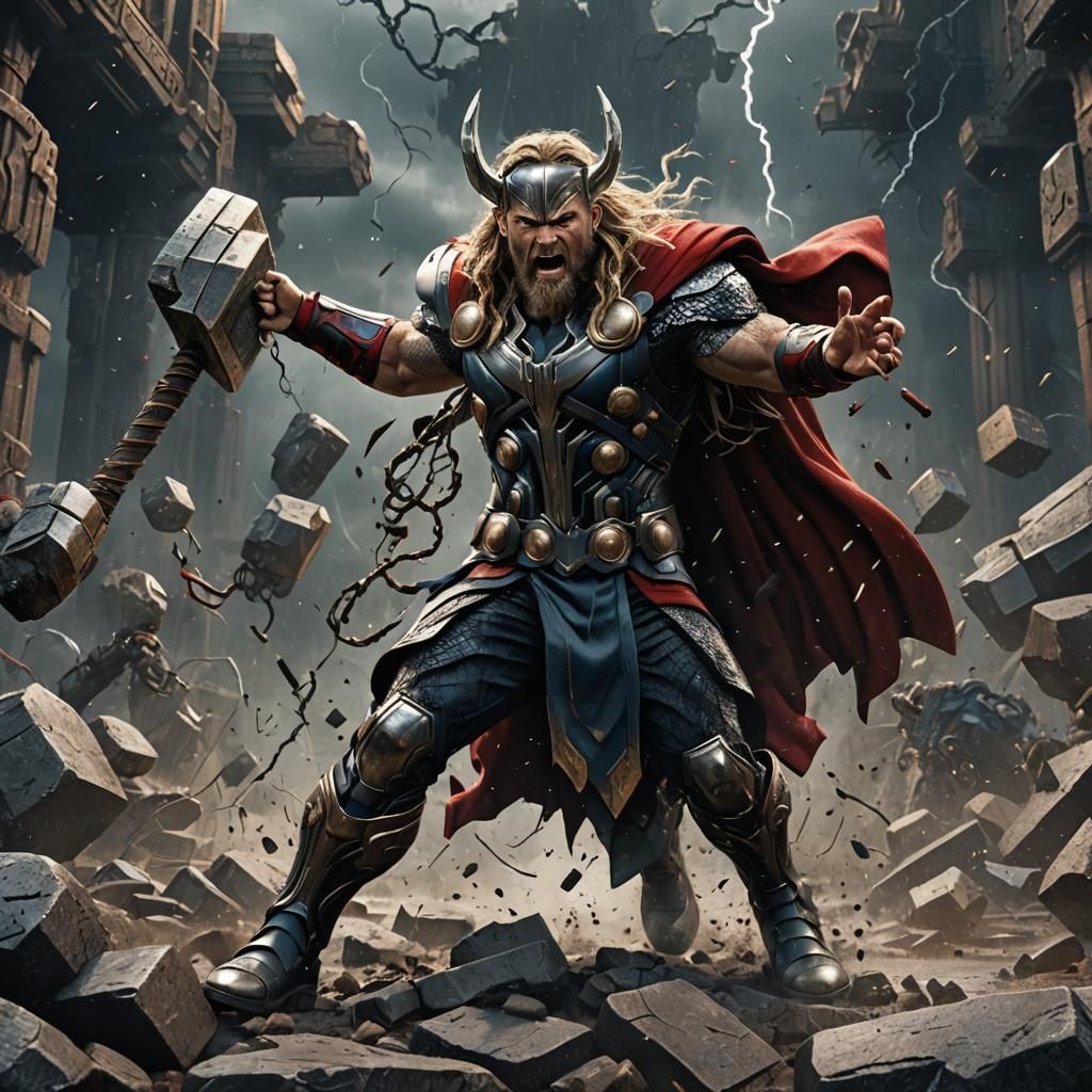Angry Thor in Detailed Matte Painting Style