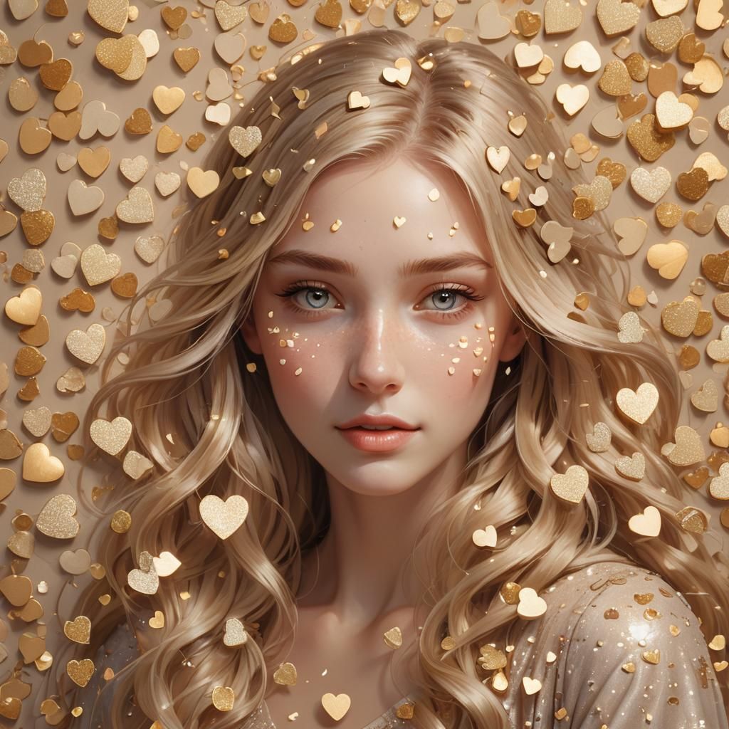 Dreamy Portrait of Woman with Love Hearts