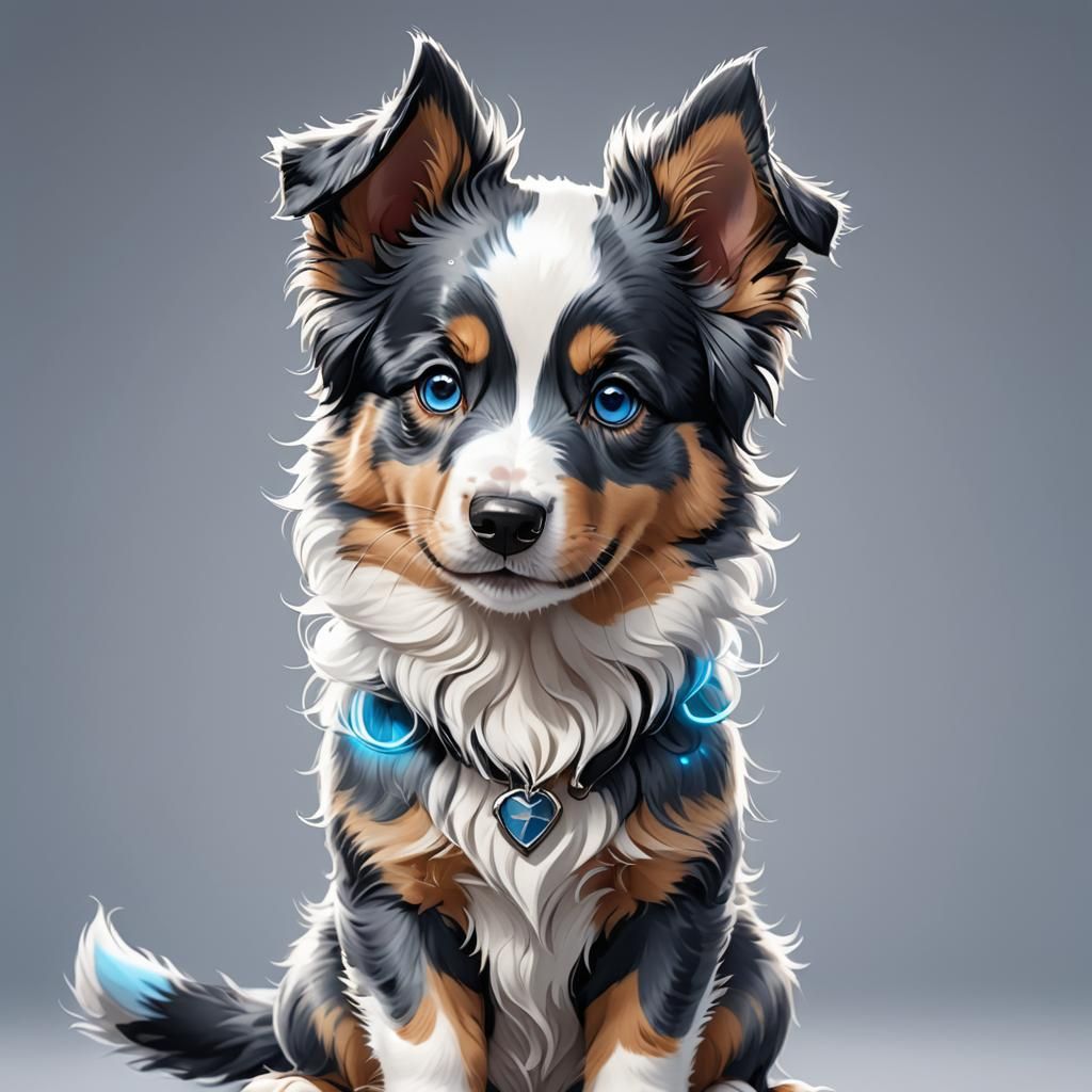 Anime Superhero: Miniature Blue Merle American Shepherd