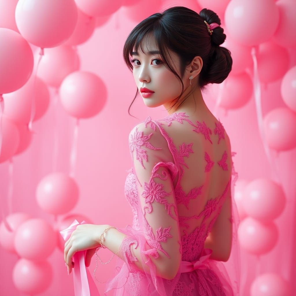 Pink Lace Gown: A Surreal Fantasy Concept Art