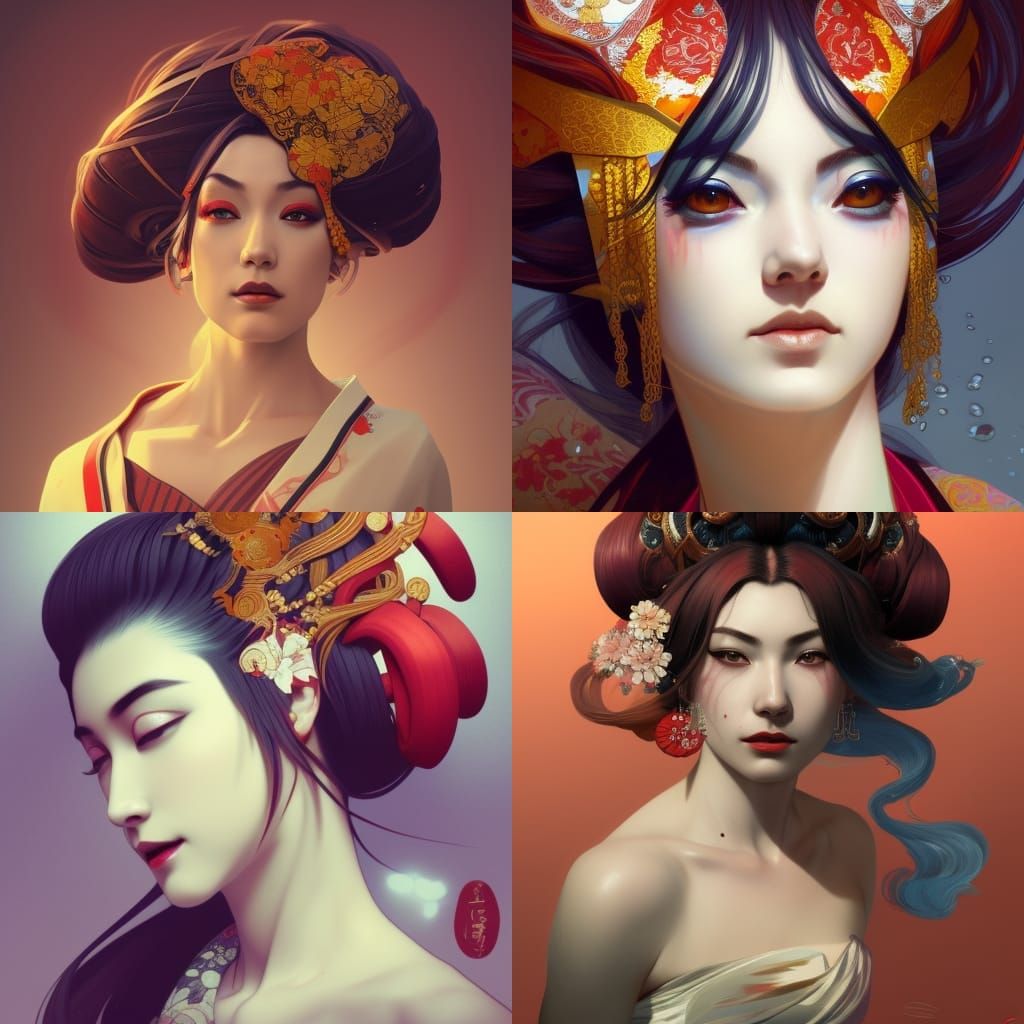 Oiran Portrait in Hyperdetailed Digital Art Style