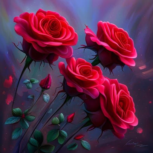 Red Rose Bouquet in Pop Art Style