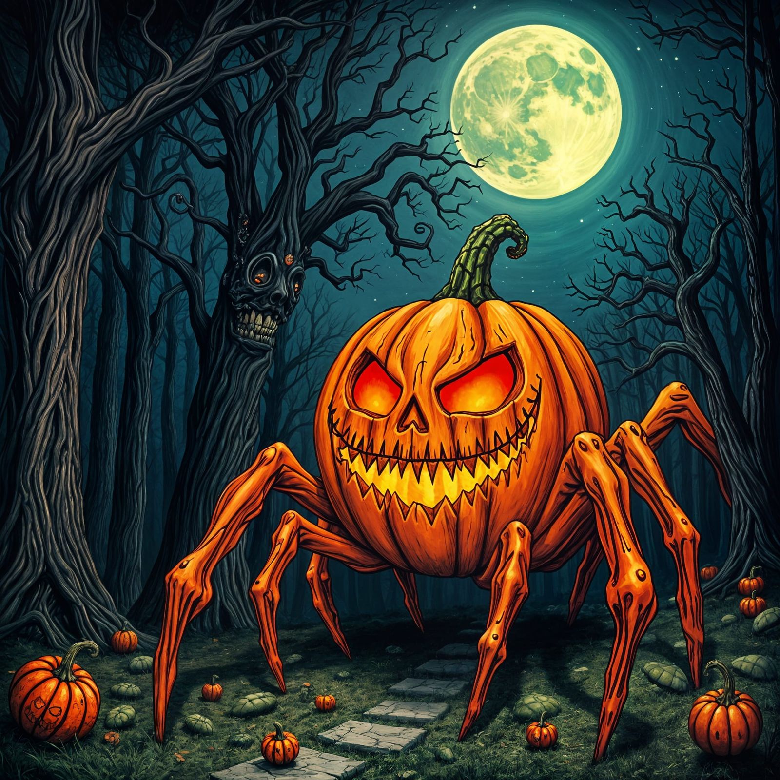 Psychedelic Jack-o-Lantern in Cursed Forest
