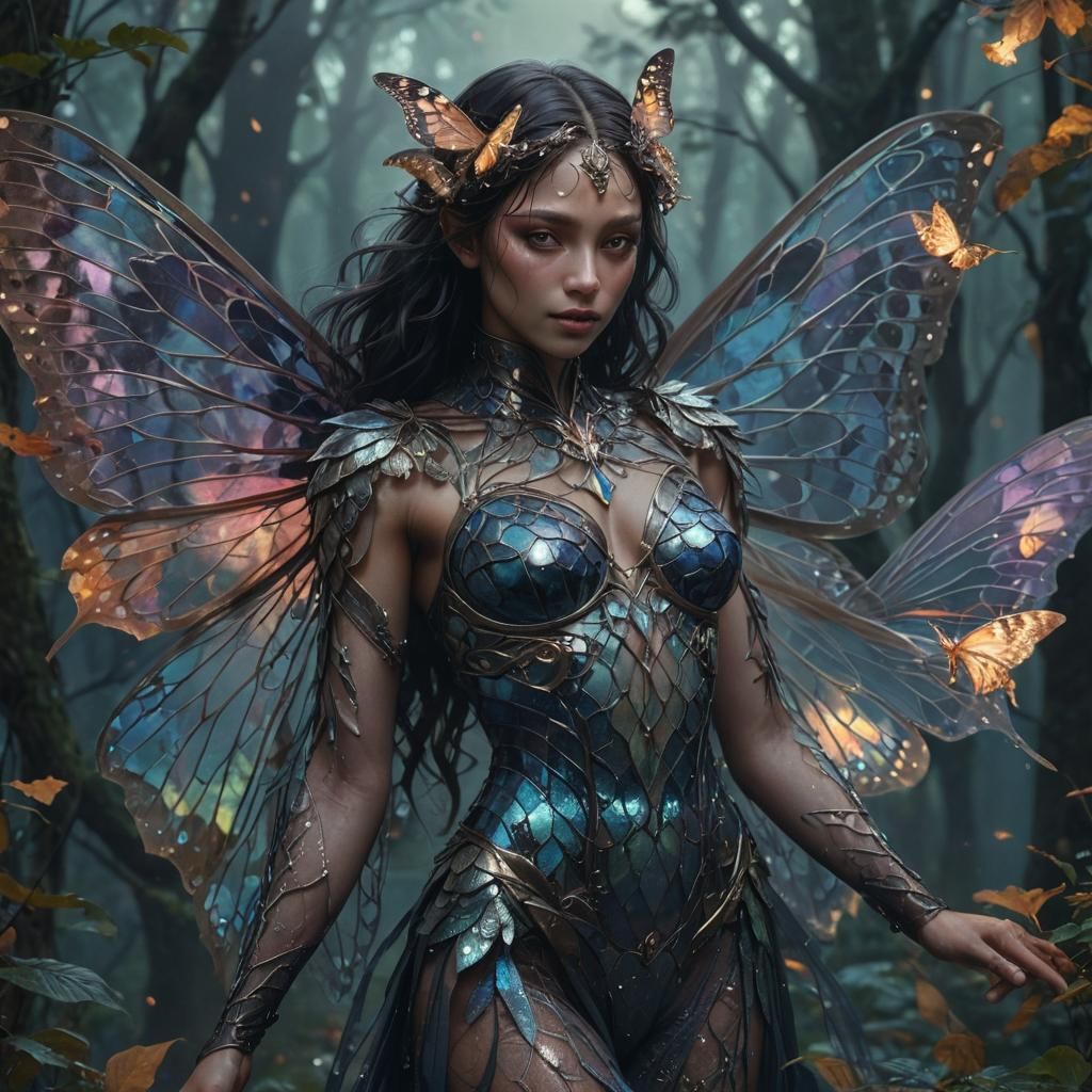Human-Moth Hybrid in Twilight Forest: Dark Fantasy Art