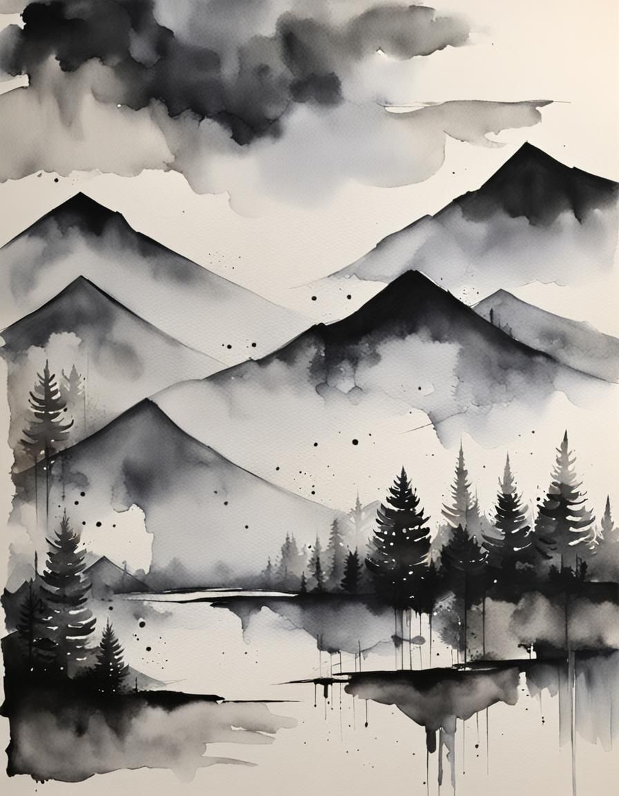 Monochrome Watercolour Paper Wash in Black