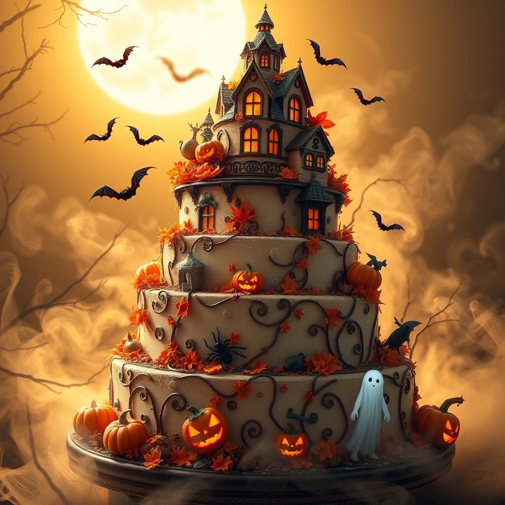 Majestic Halloween Cake in Storybook Style