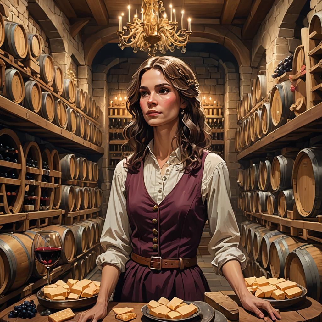 Woman in Grand Wine Cellar: Hyperdetailed Art Portrait