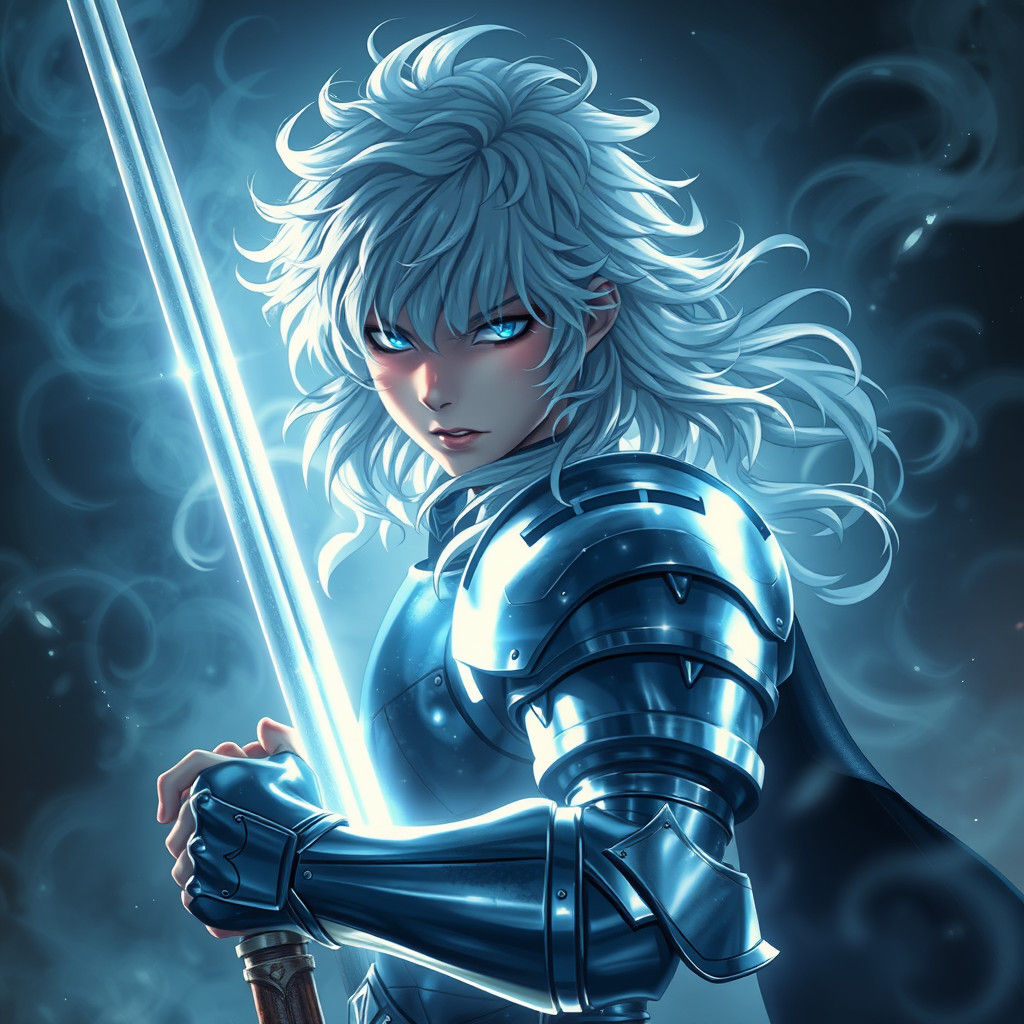 Knight with Silver Armor in Dreamy Fantasy Style