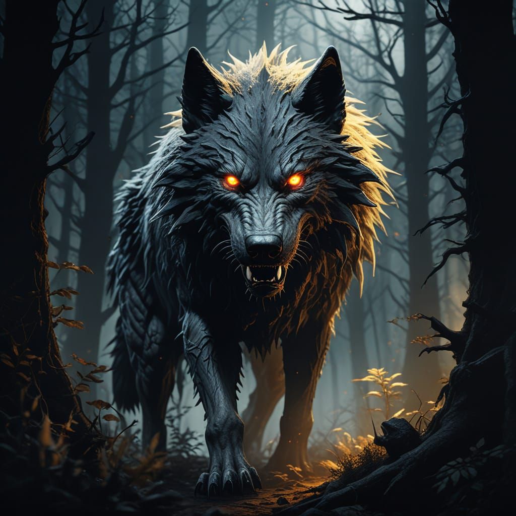 Dire Wolf with Bony Spines in Dark Fantasy Style