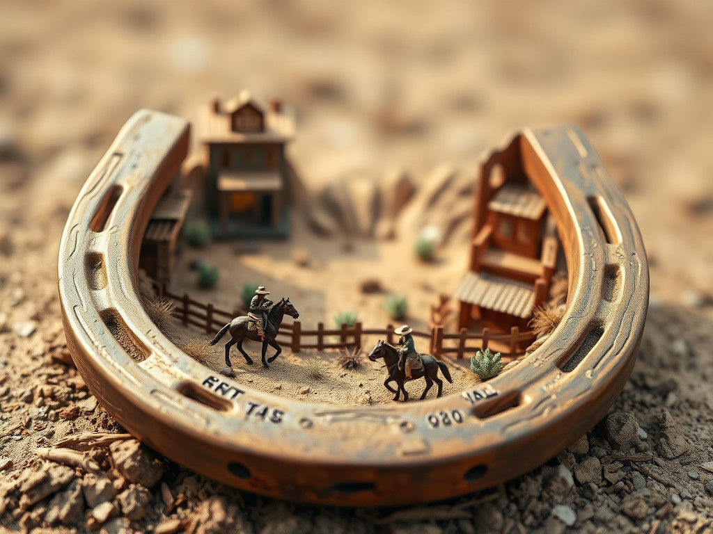 Horseshoe Diorama with Cowboys in 3D