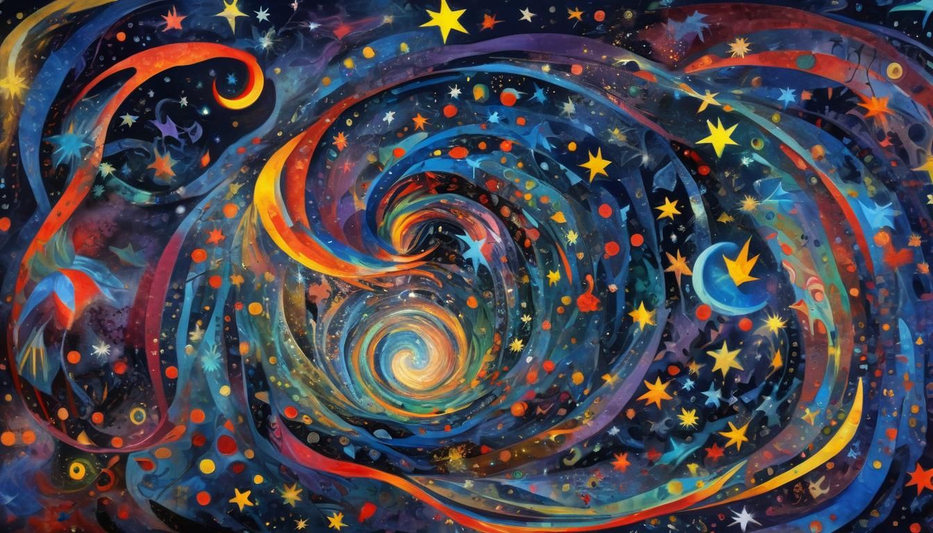 Iridescent Stars in Abstract Expressionist Vortex