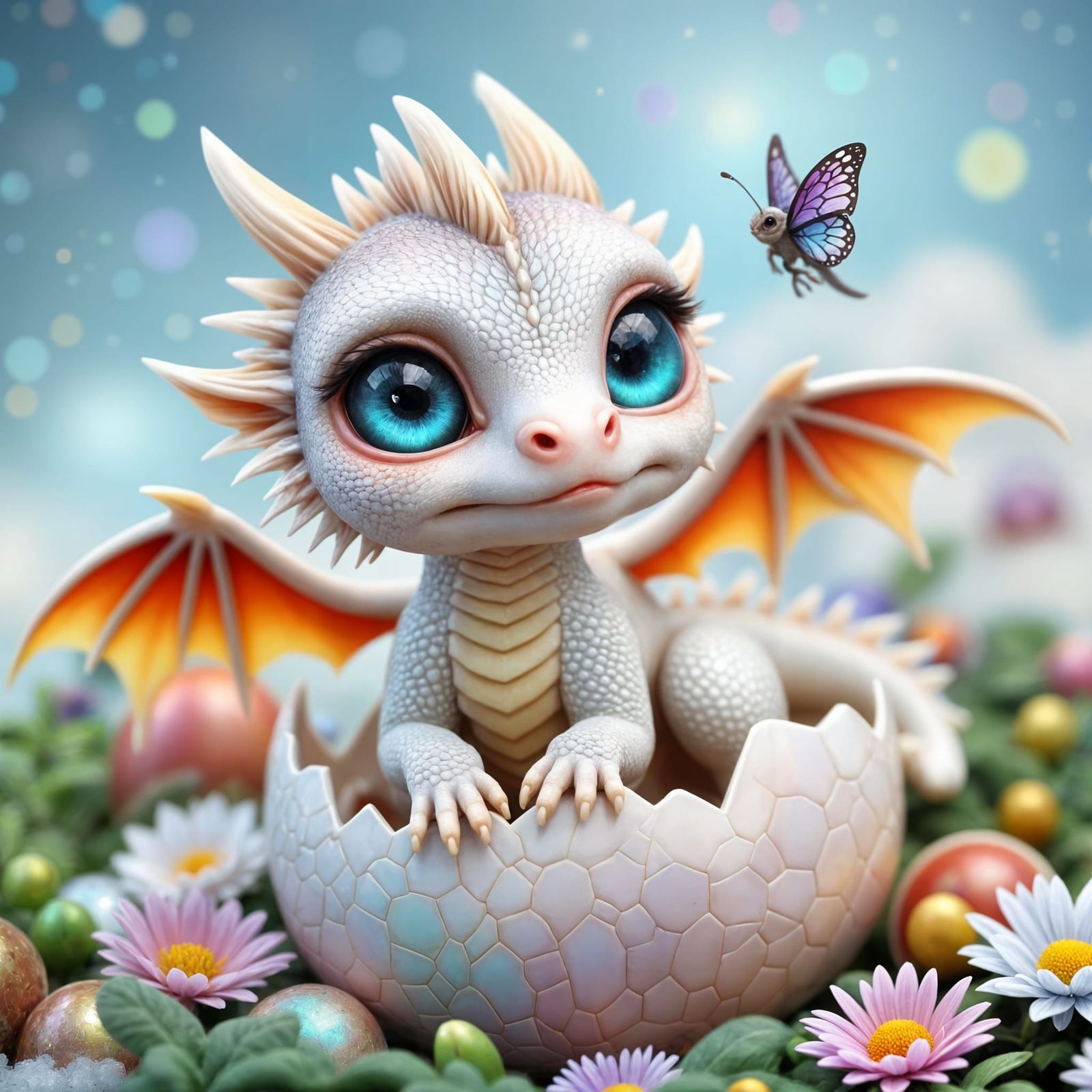 Enchanted Realistic Baby Dragon in Dreamlike Cloudscape