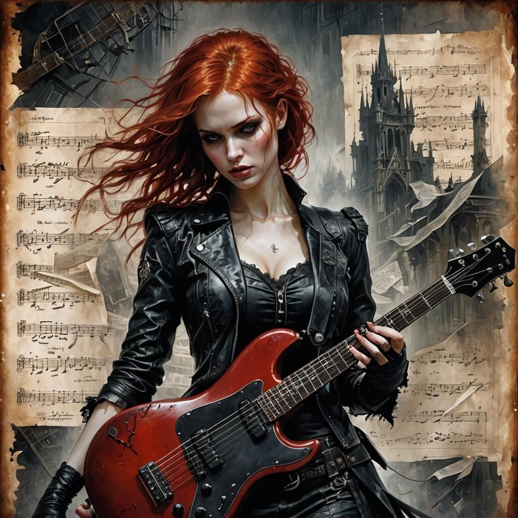 Gothic Girl with Guitar: Fantasy Magazine Cover
