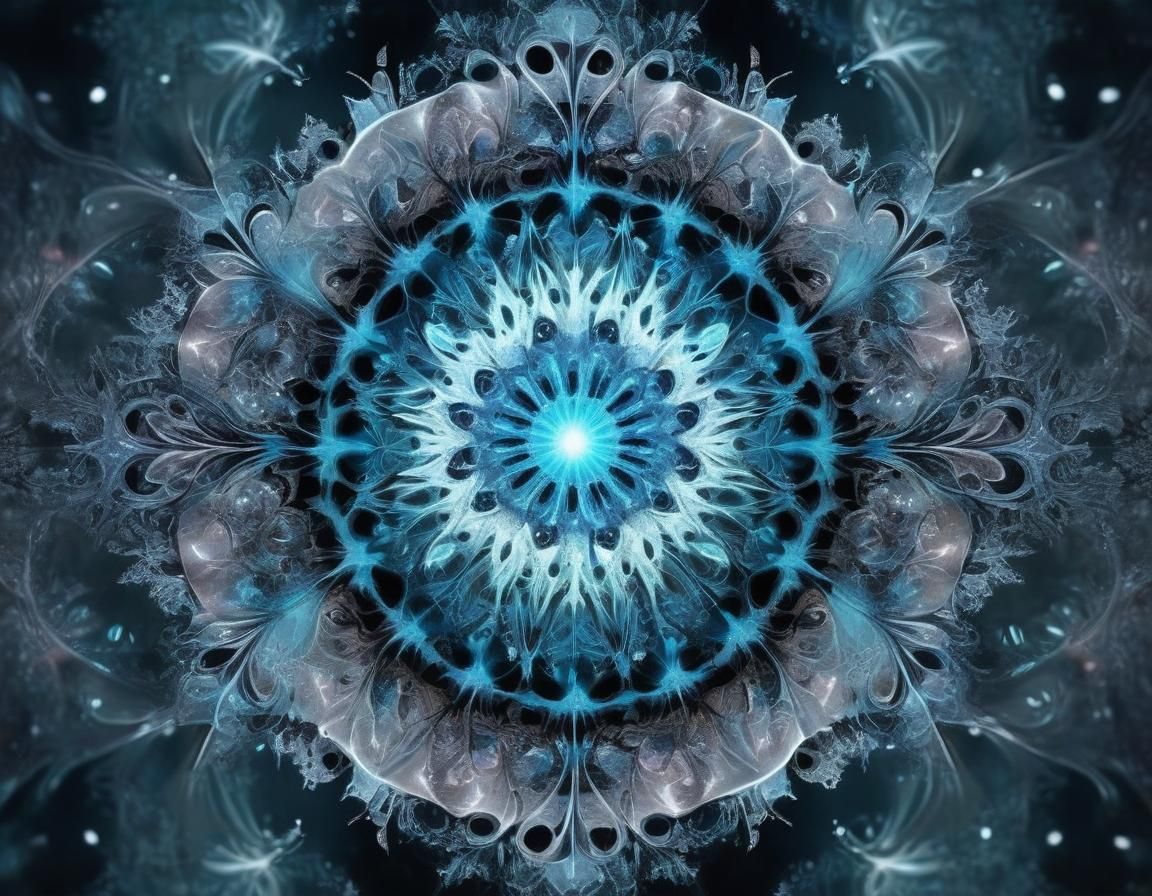 Bioluminescent Winter Mandala Fractal Splash Art