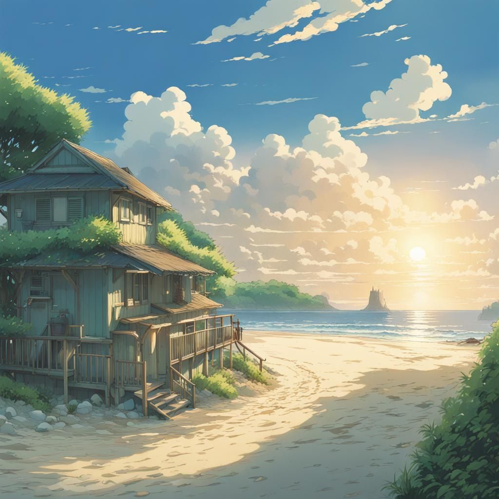 Anime Beach Escape in Studio Ghibli Style