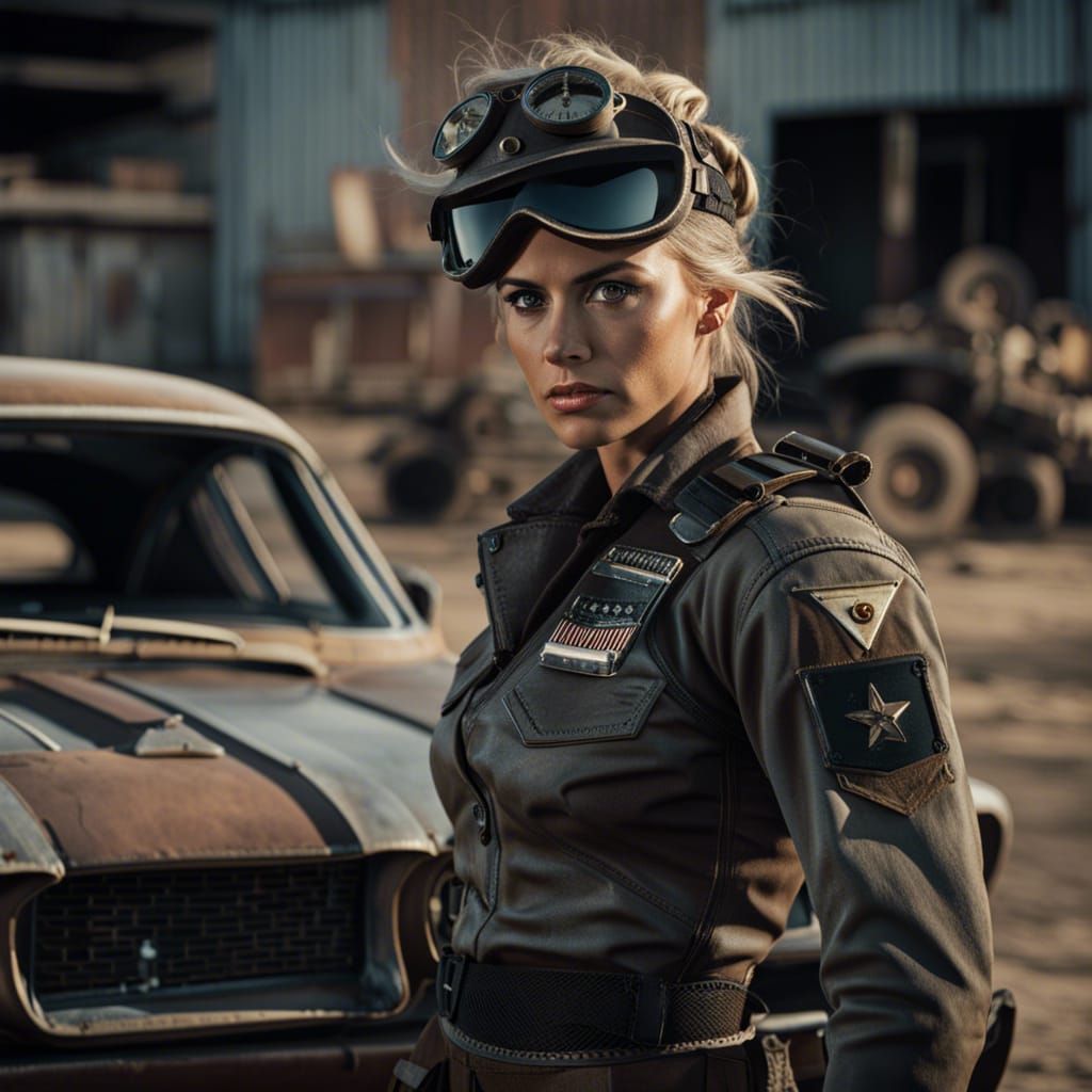 Post-Apocalyptic Car Combat Driver in 1960s Style