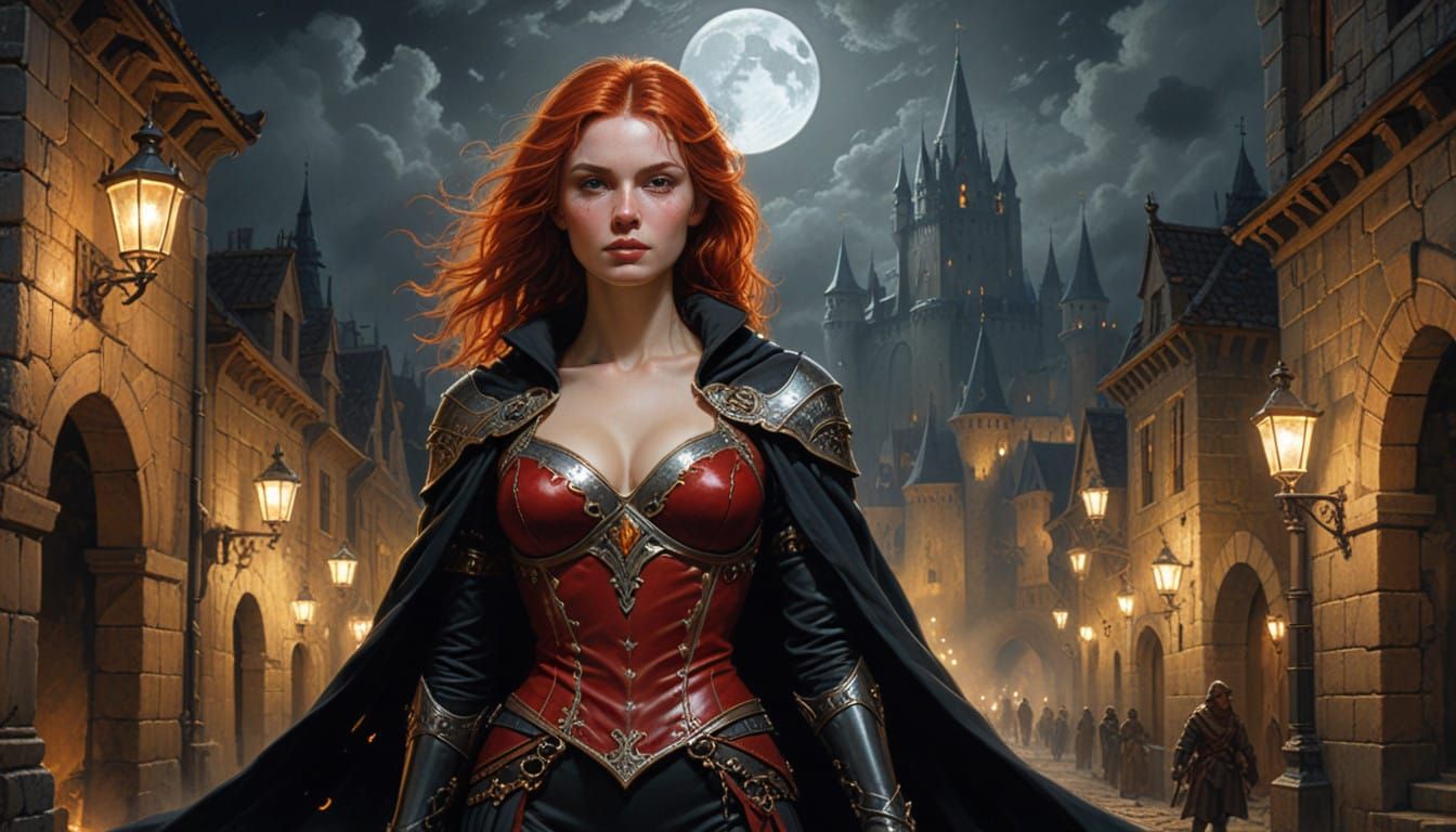 Crimson Haired Warrior Princess in Medieval Castle