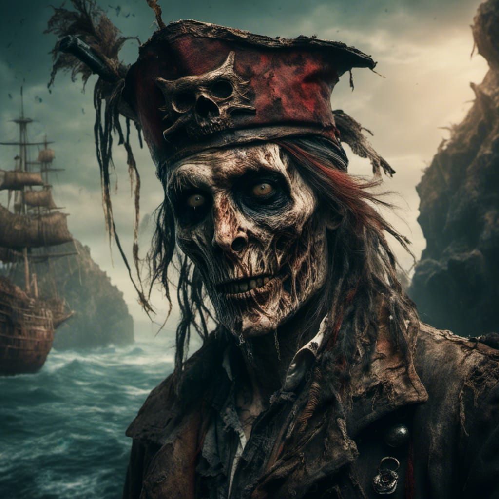 Zombie Pirate with Ship Hat, Macabre Art