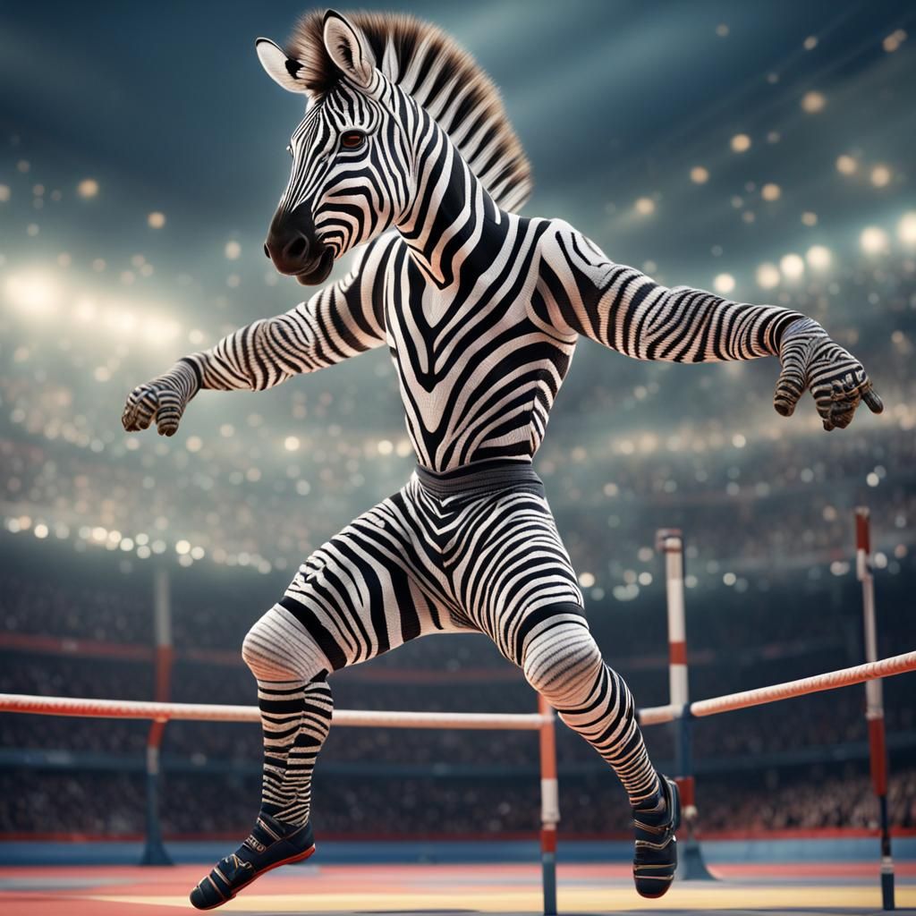 Anthropomorphic Zebra Gymnast in Digital Painting