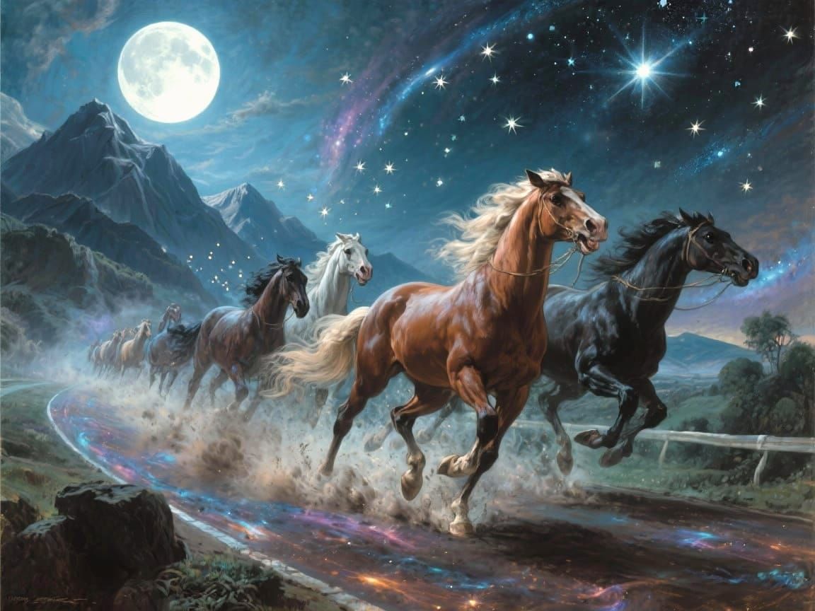 Olympian Nightmare Mares Race Under Full Moon