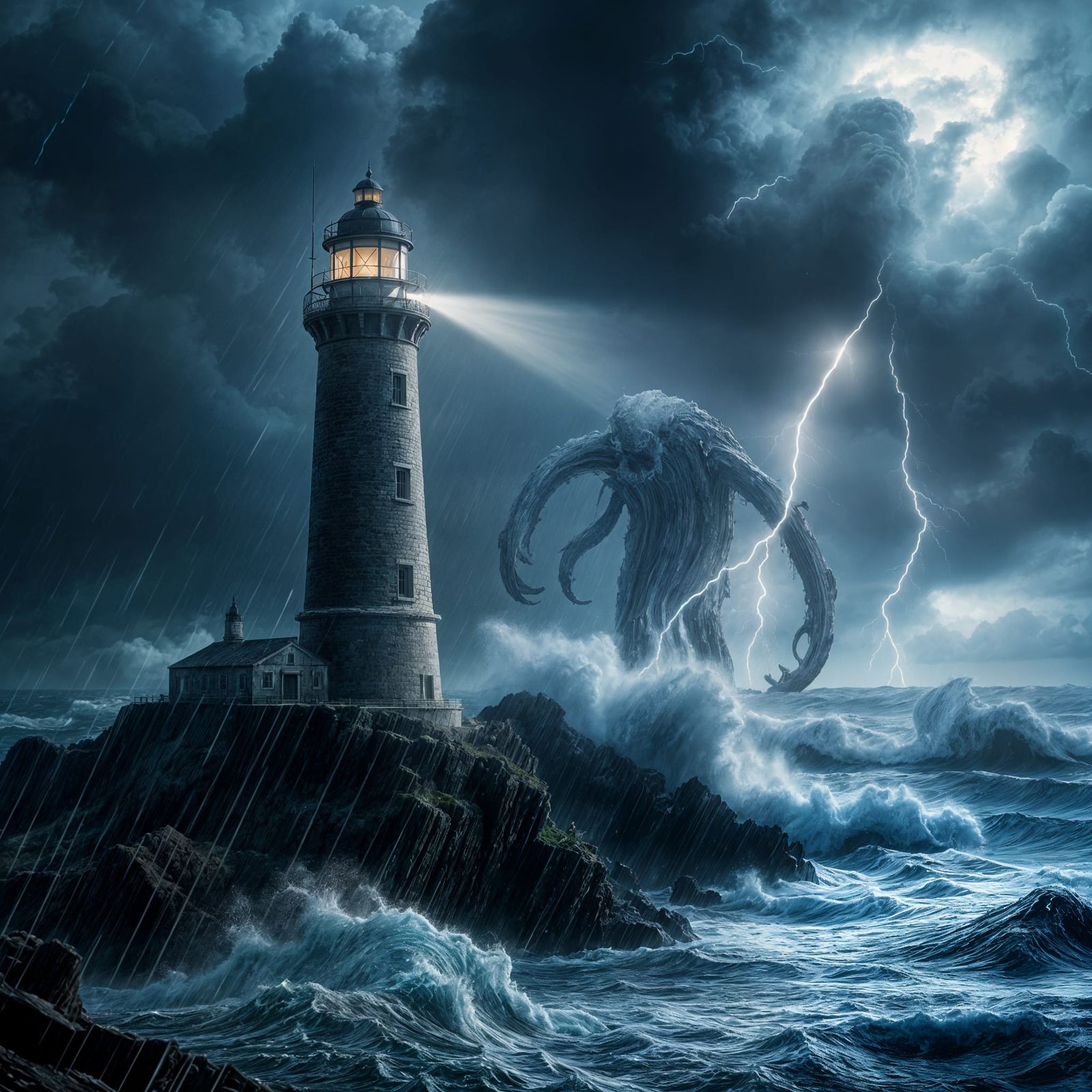 Colossal Sea Monster Attacks Dark Ages Lighthouse