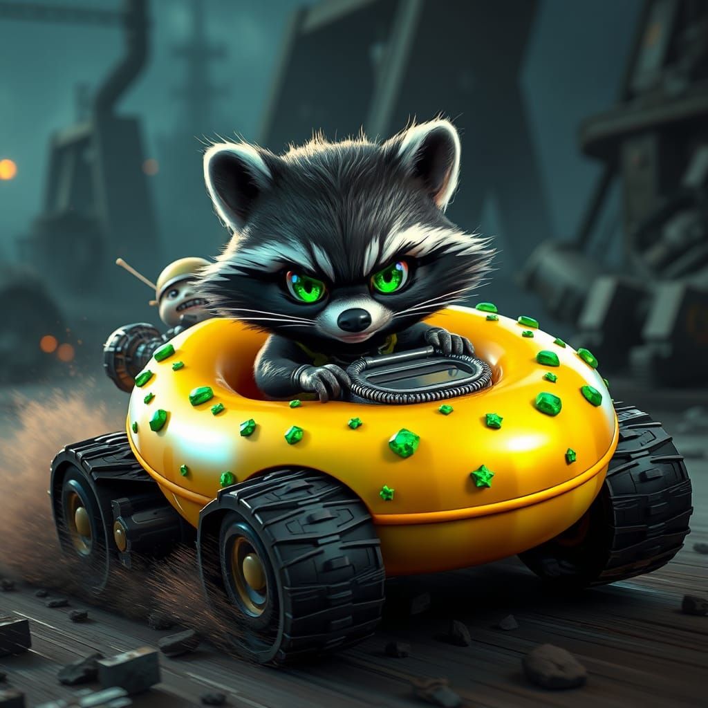 Chibi Raccoon Alien Races in Post-Apocalyptic Tank