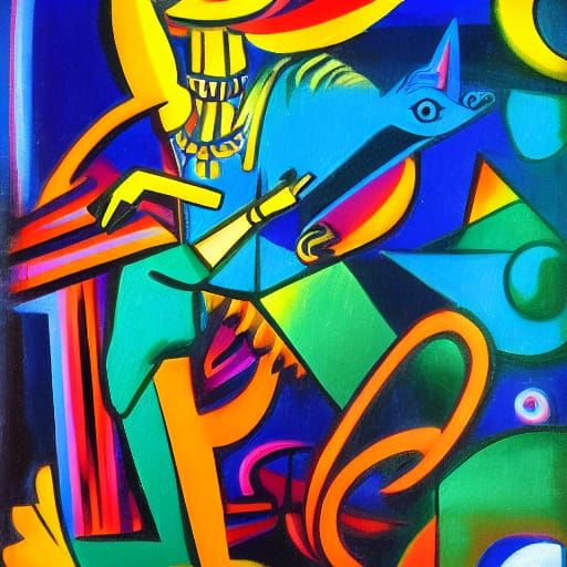 Surrealistic Art Deco Mermaid in Fiery Underwater Scene