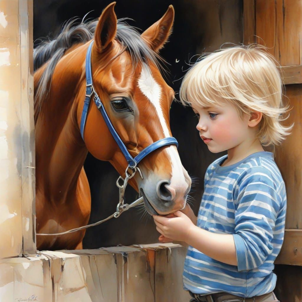 Kevin Feeding his Horse, Spirit