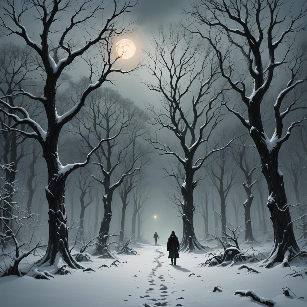 Dark Fantasy Figure in Eerie Forest