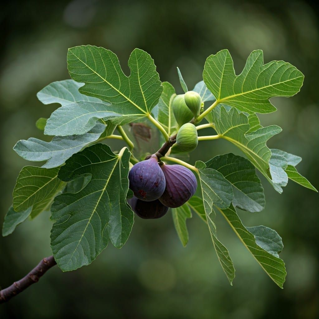 Ripe Figs and Green Leaves in Impressionistic Style