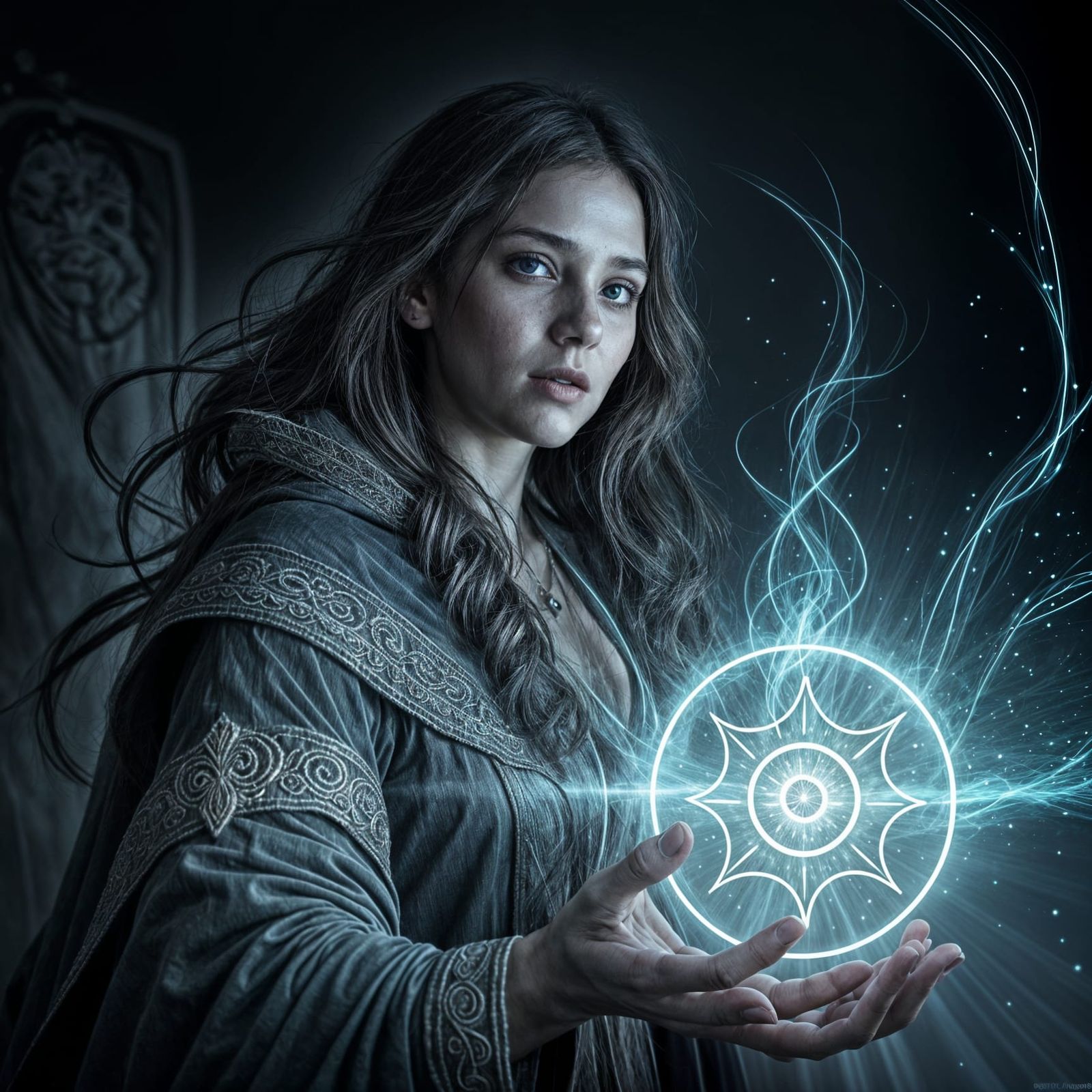 Sorceress Casting Spell in Hyperrealistic Style